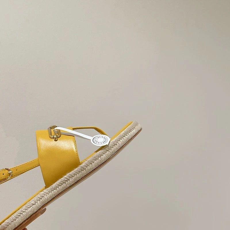 Hermes Eloise Espadrille Sandals Women Calfskin with Roulis Buckle In Yellow - Image 4