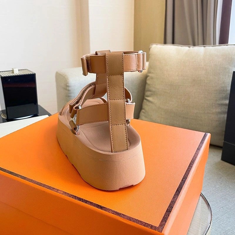 Hermes Enid Platform Sandals Women Calfskin with H Diamant Buckle In Brown - Image 4