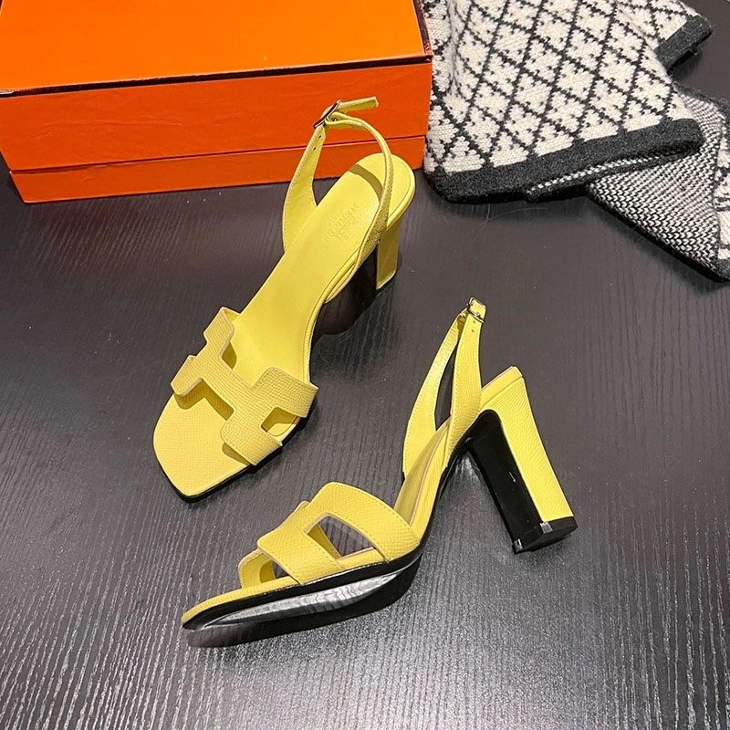Hermes Eternite 95 Slingback Sandals Women Grained Calfskin In Lemon - Image 3