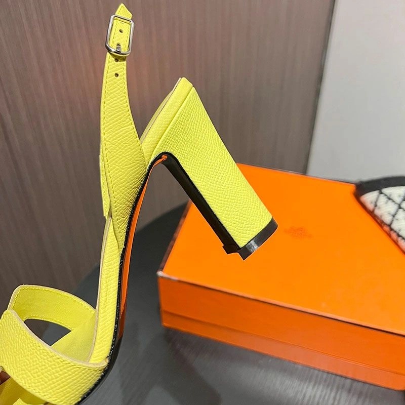 Hermes Eternite 95 Slingback Sandals Women Grained Calfskin In Lemon - Image 4