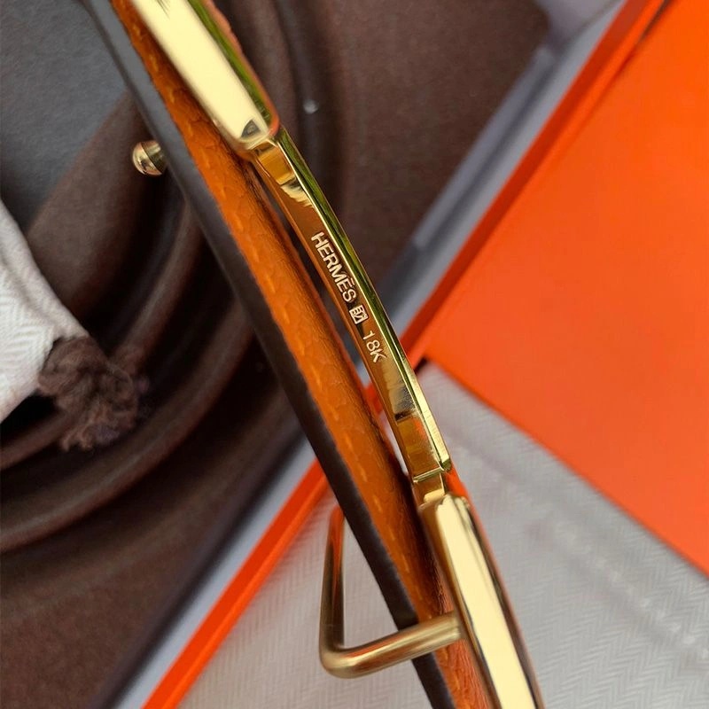 Hermes H Leather Buckle 38MM Reversible Belt Togo Leather In Brown Gold - Image 5