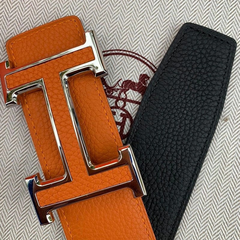 Hermes H Leather Buckle 38MM Reversible Belt Togo Leather In Brown Silver - Image 4