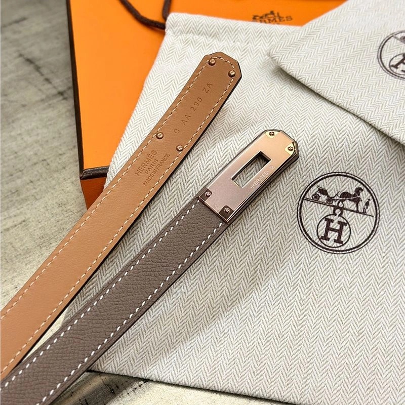 Hermes Kelly 18 Belt Espom Leather In Grey Rose Gold - Image 3