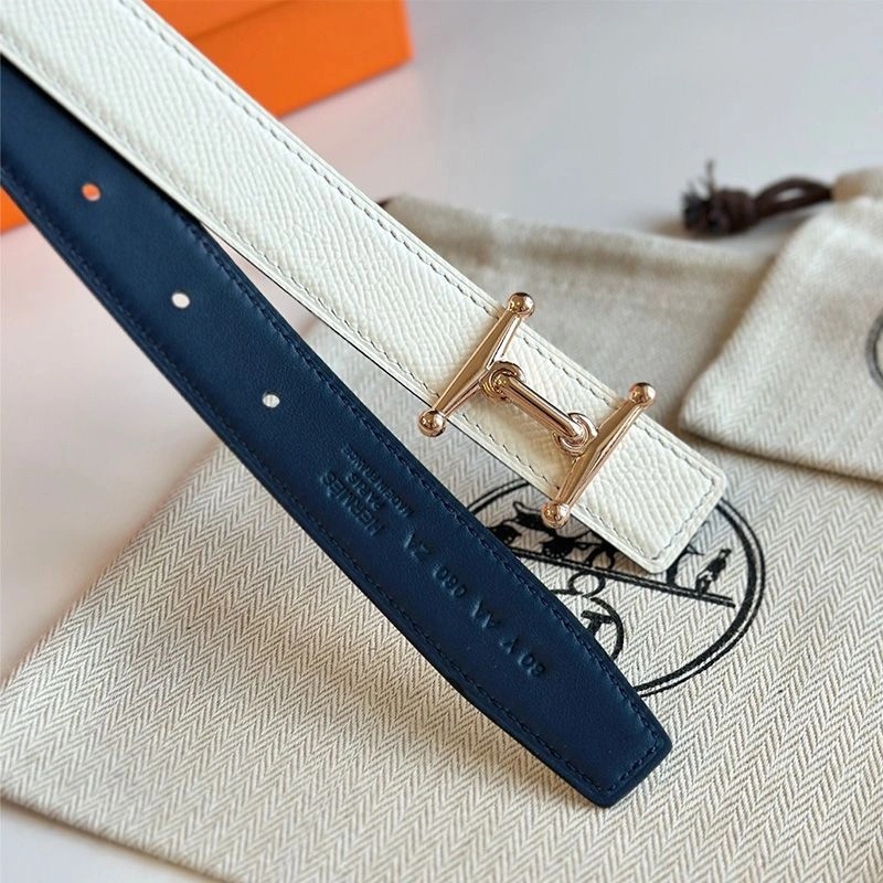 Hermes Mors H 24 Reversible Belt Leather In Blue White - Image 5