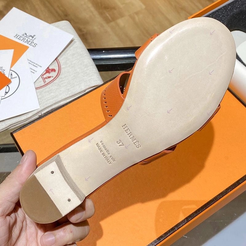 Hermes Oasis Slides Women Hollow Leather In Orange - Image 4