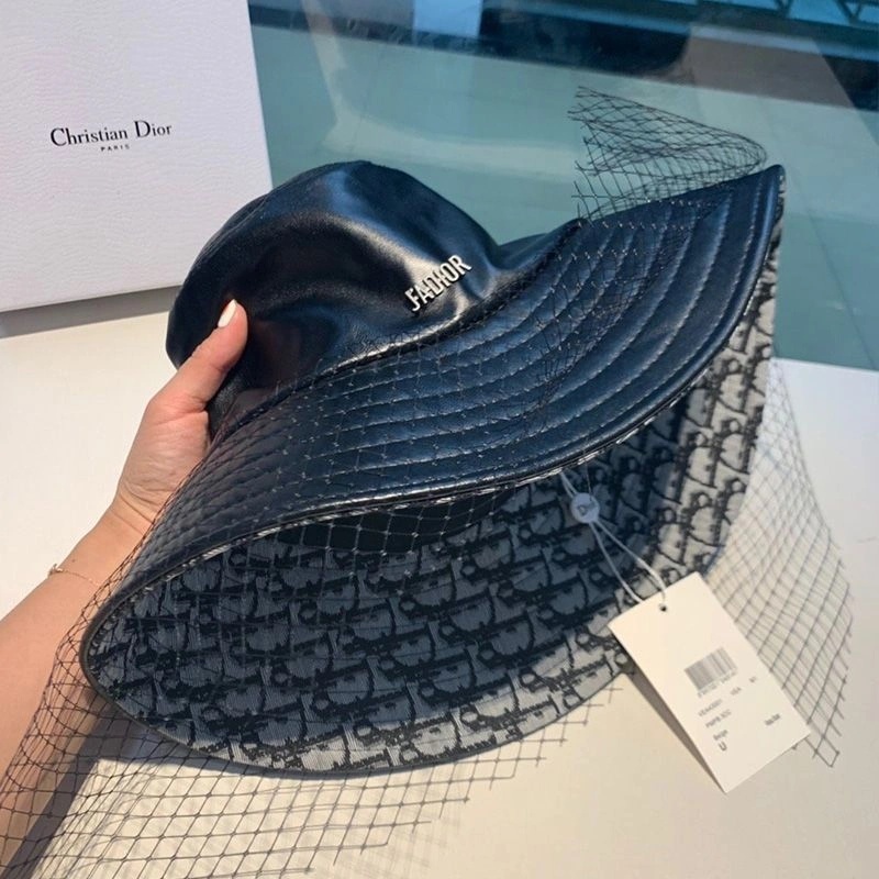 J'Adior Bucket Hat Teddy Oblique Motif Leather With Veil Black - Image 3