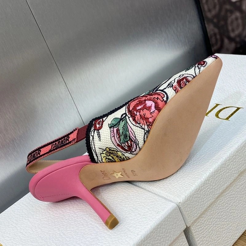 J'Adior Slingback Pumps Women Florilegio Motif Canvas White Pink - Image 3