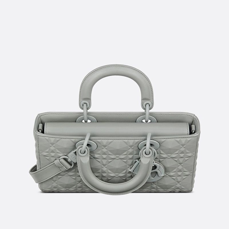Medium Lady D-Joy Bag Ultramatte Cannage Calfskin with Diamond Motif Grey - Image 3