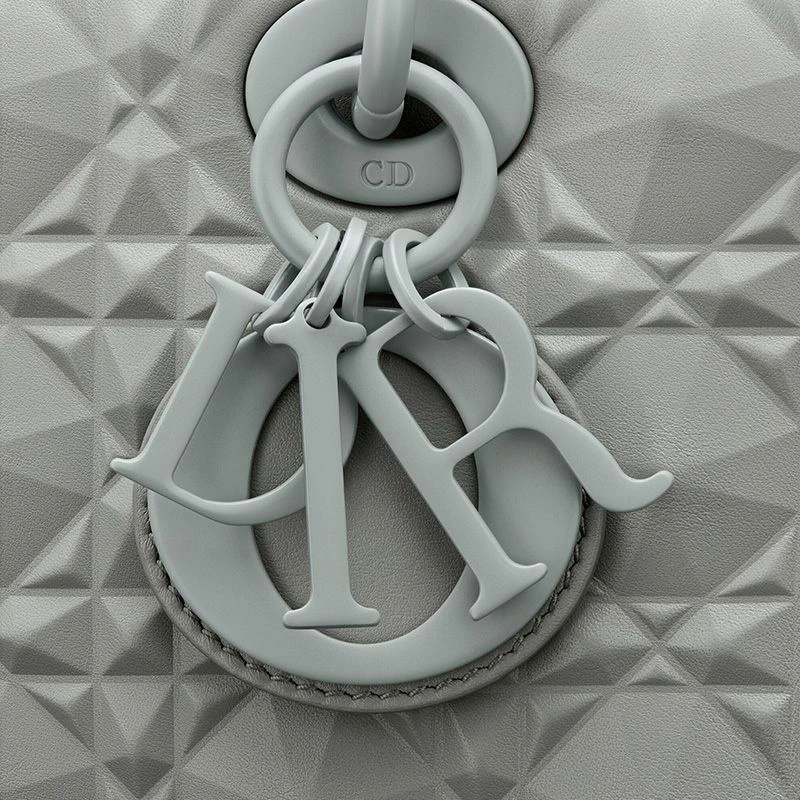 Medium Lady D-Joy Bag Ultramatte Cannage Calfskin with Diamond Motif Grey - Image 5