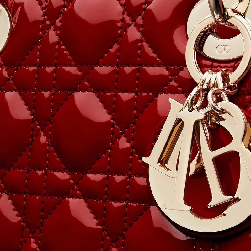 Medium Lady Dior Bag Patent Cannage Calfskin Red Gold - Image 4