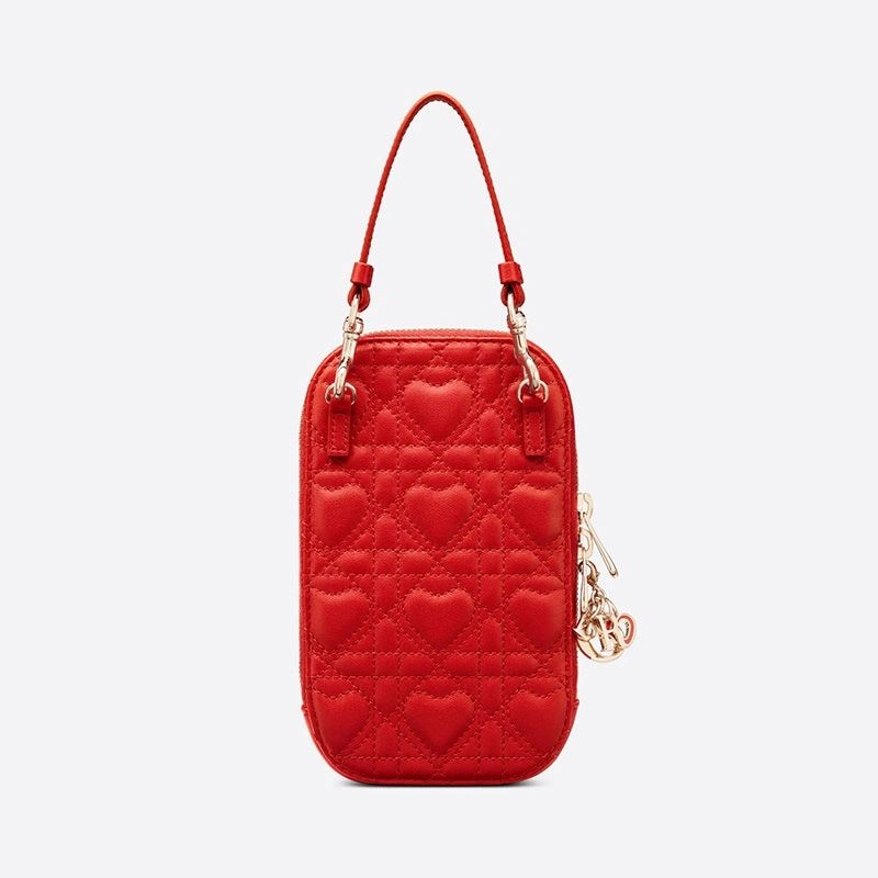 Lady Dior Phone Holder Cannage Lambskin Red - Image 3