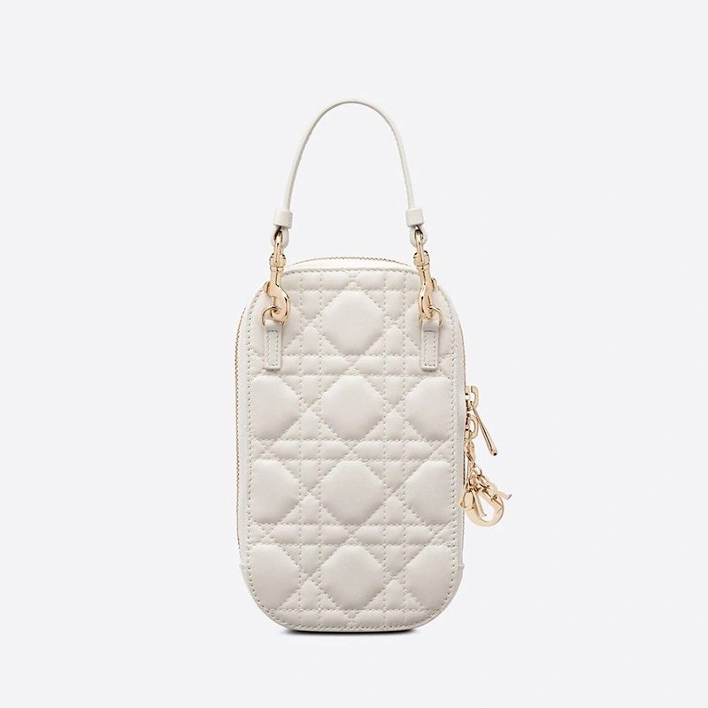 Lady Dior Phone Holder Cannage Lambskin White - Image 3