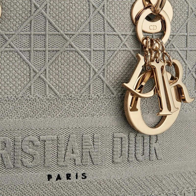 Medium Lady D-lite Bag Cannage Motif Canvas Grey - Image 5