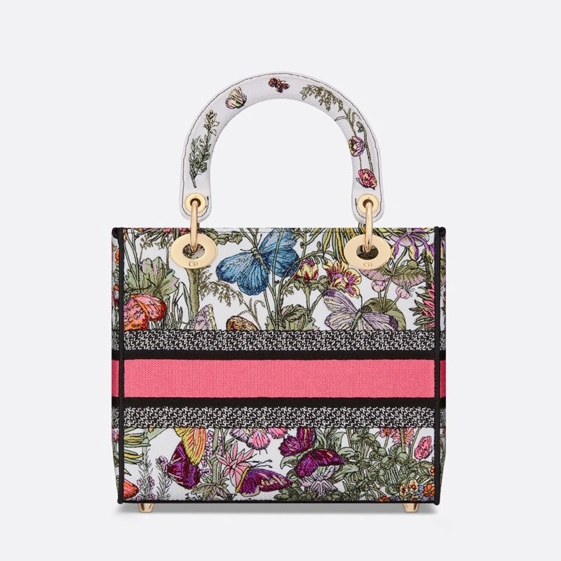 Medium Lady D-lite Bag Mexico Millefiori Motif Canvas White Pink - Image 3