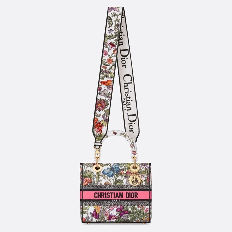 Medium Lady D-lite Bag Mexico Millefiori Motif Canvas White Pink - Image 5