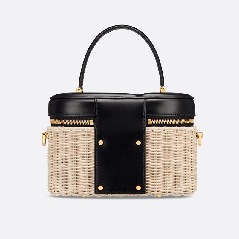 Medium Dior CD Signature Vanity Case Wicker and Calfskin Black - Image 3