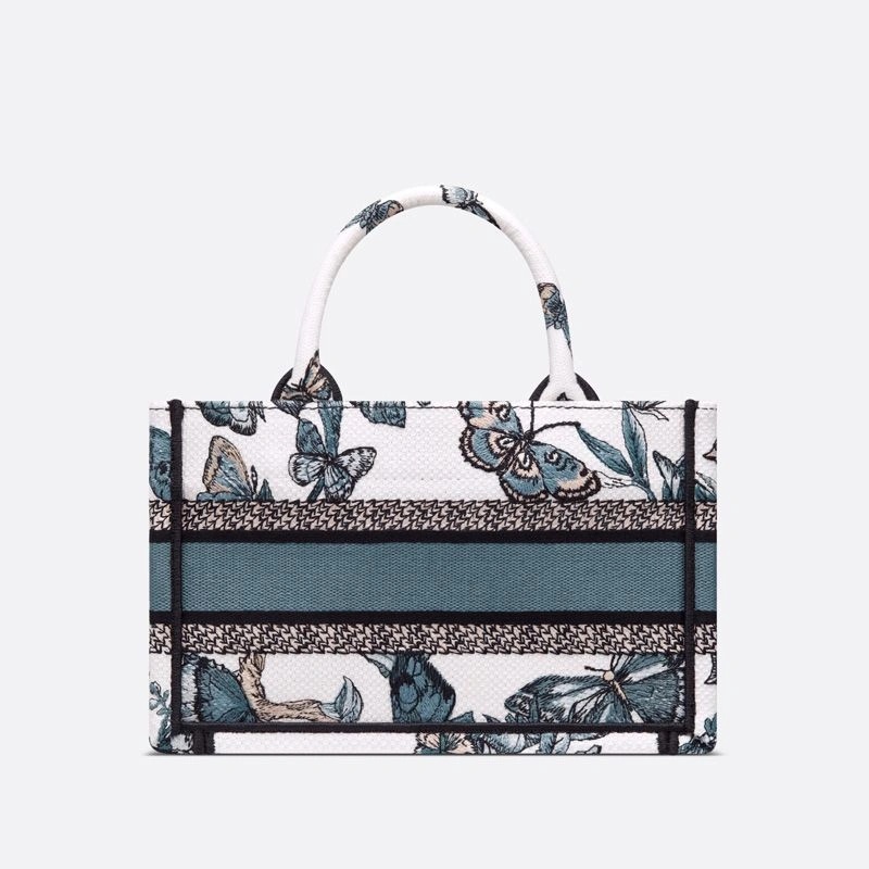 Mini Dior Book Tote with Strap Toile de Jouy Mexico Motif Canvas White Blue - Image 3